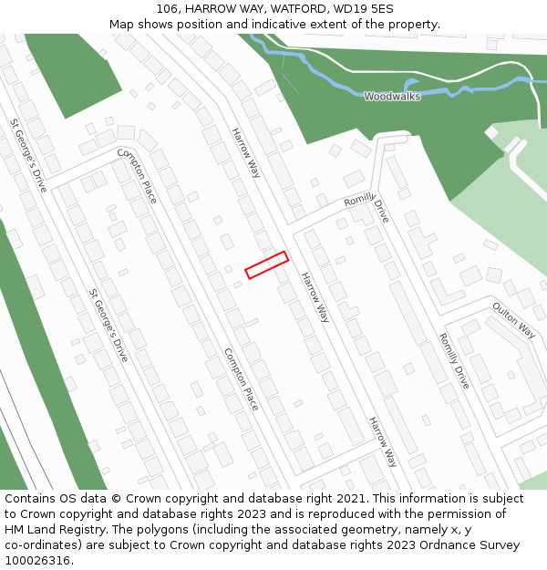 106, HARROW WAY, WATFORD, WD19 5ES: Location map and indicative extent of plot