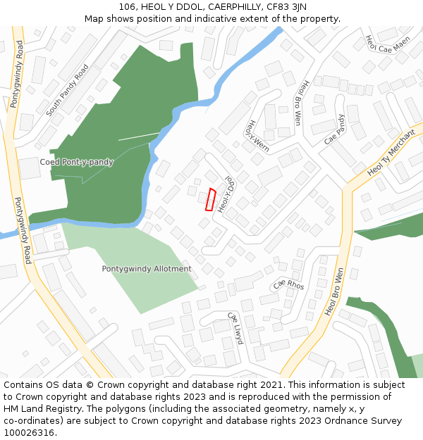 106, HEOL Y DDOL, CAERPHILLY, CF83 3JN: Location map and indicative extent of plot