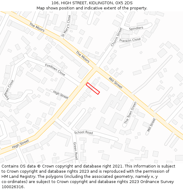 106, HIGH STREET, KIDLINGTON, OX5 2DS: Location map and indicative extent of plot