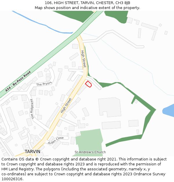 106, HIGH STREET, TARVIN, CHESTER, CH3 8JB: Location map and indicative extent of plot