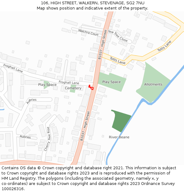 106, HIGH STREET, WALKERN, STEVENAGE, SG2 7NU: Location map and indicative extent of plot
