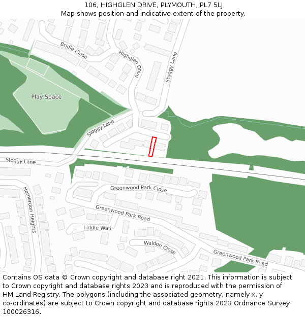 106, HIGHGLEN DRIVE, PLYMOUTH, PL7 5LJ: Location map and indicative extent of plot