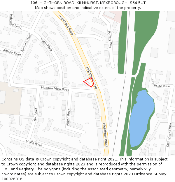 106, HIGHTHORN ROAD, KILNHURST, MEXBOROUGH, S64 5UT: Location map and indicative extent of plot