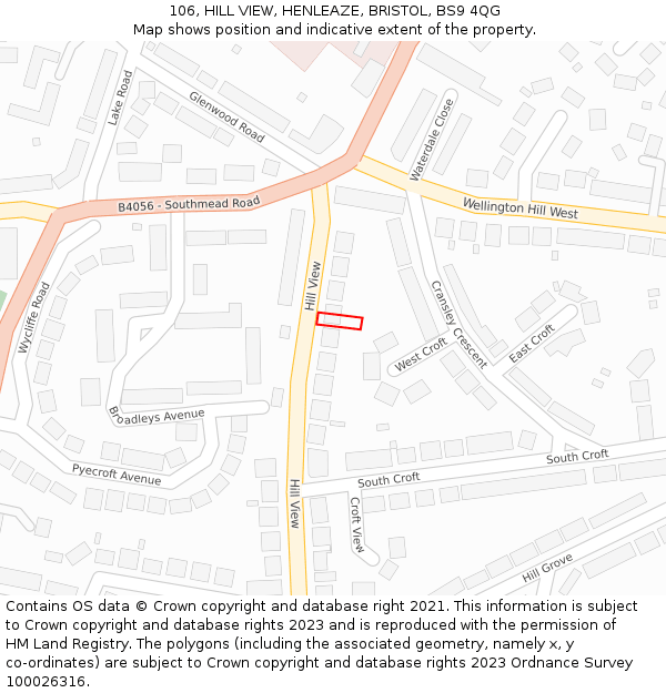 106, HILL VIEW, HENLEAZE, BRISTOL, BS9 4QG: Location map and indicative extent of plot