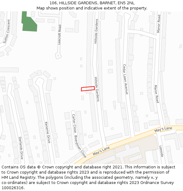 106, HILLSIDE GARDENS, BARNET, EN5 2NL: Location map and indicative extent of plot