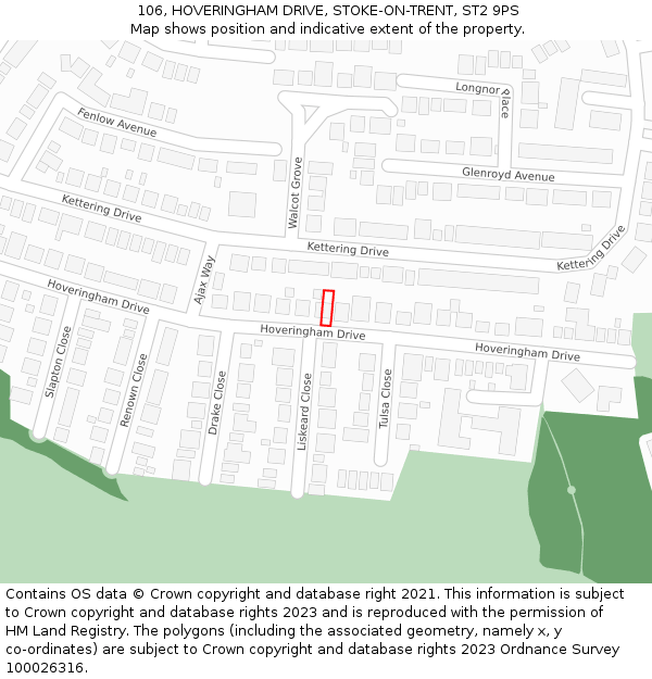106, HOVERINGHAM DRIVE, STOKE-ON-TRENT, ST2 9PS: Location map and indicative extent of plot