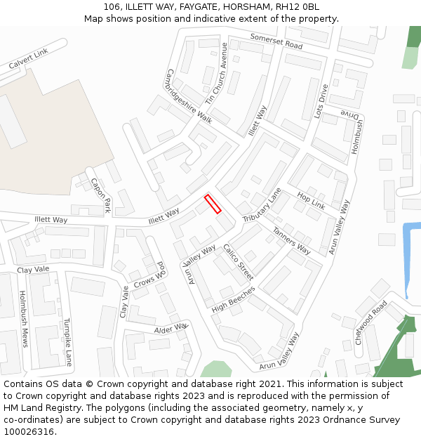 106, ILLETT WAY, FAYGATE, HORSHAM, RH12 0BL: Location map and indicative extent of plot