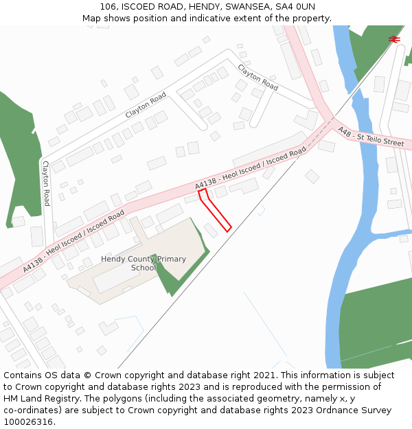 106, ISCOED ROAD, HENDY, SWANSEA, SA4 0UN: Location map and indicative extent of plot