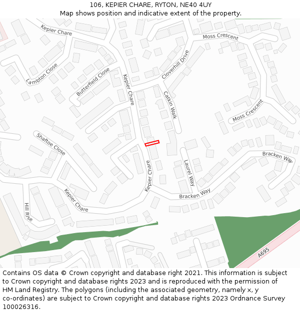 106, KEPIER CHARE, RYTON, NE40 4UY: Location map and indicative extent of plot