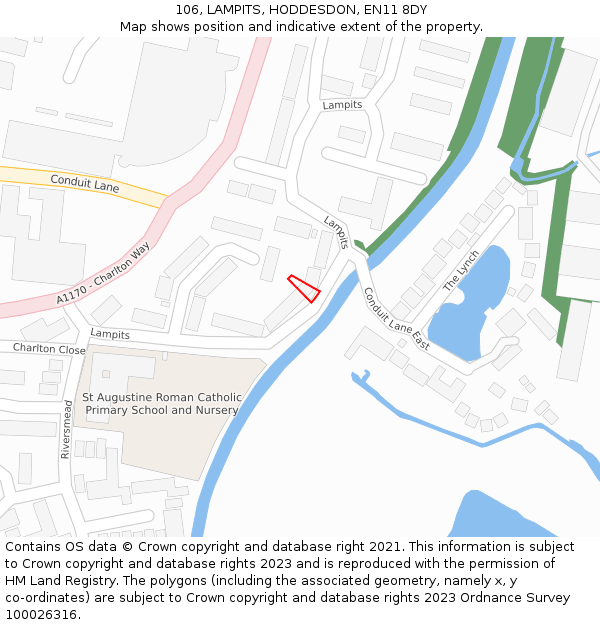 106, LAMPITS, HODDESDON, EN11 8DY: Location map and indicative extent of plot