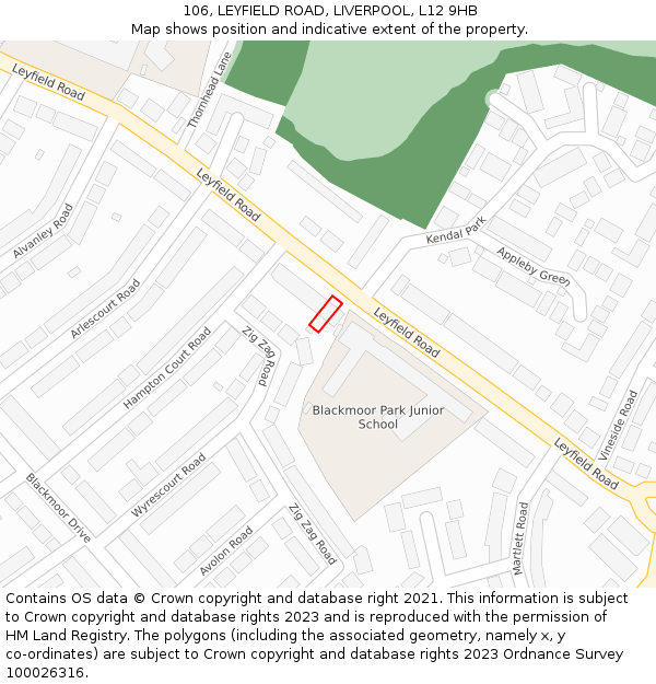 106, LEYFIELD ROAD, LIVERPOOL, L12 9HB: Location map and indicative extent of plot