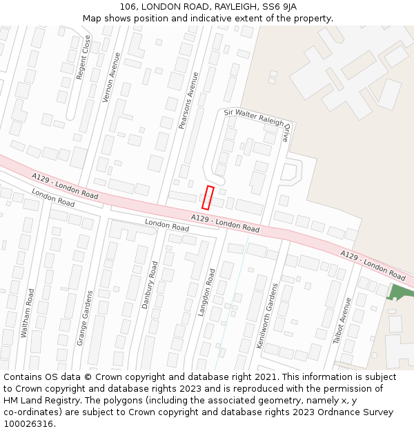 106, LONDON ROAD, RAYLEIGH, SS6 9JA: Location map and indicative extent of plot
