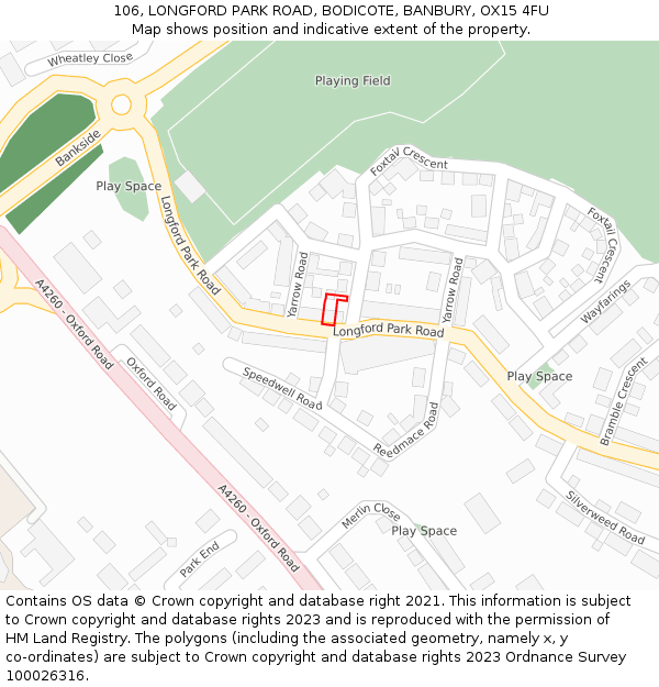 106, LONGFORD PARK ROAD, BODICOTE, BANBURY, OX15 4FU: Location map and indicative extent of plot