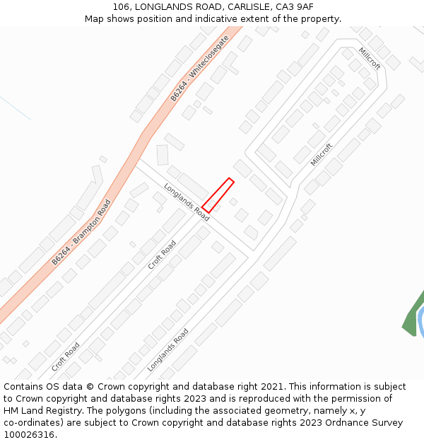 106, LONGLANDS ROAD, CARLISLE, CA3 9AF: Location map and indicative extent of plot