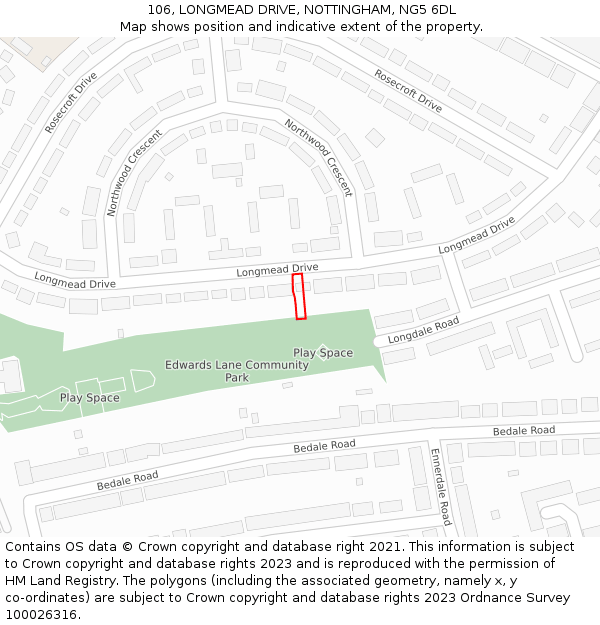 106, LONGMEAD DRIVE, NOTTINGHAM, NG5 6DL: Location map and indicative extent of plot