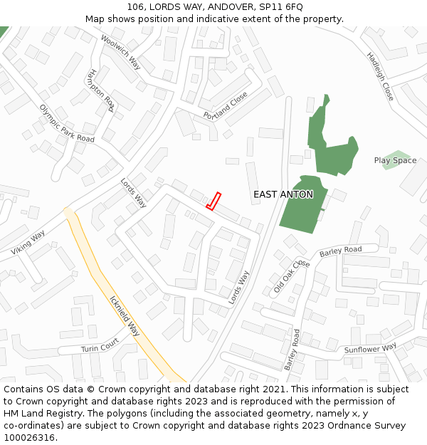 106, LORDS WAY, ANDOVER, SP11 6FQ: Location map and indicative extent of plot