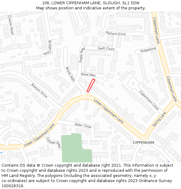 106, LOWER CIPPENHAM LANE, SLOUGH, SL1 5DW: Location map and indicative extent of plot