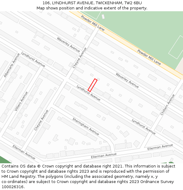 106, LYNDHURST AVENUE, TWICKENHAM, TW2 6BU: Location map and indicative extent of plot