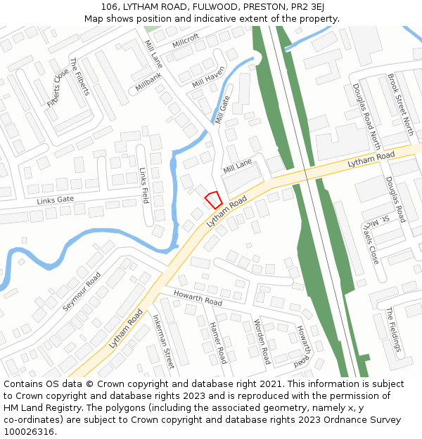 106, LYTHAM ROAD, FULWOOD, PRESTON, PR2 3EJ: Location map and indicative extent of plot