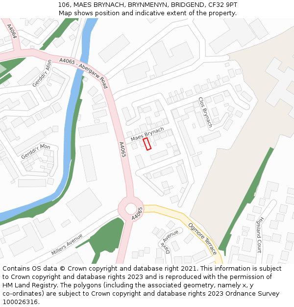 106, MAES BRYNACH, BRYNMENYN, BRIDGEND, CF32 9PT: Location map and indicative extent of plot