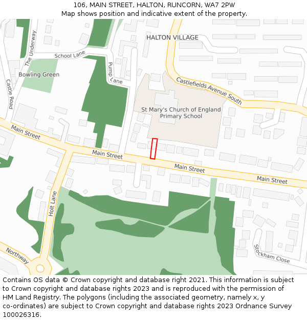 106, MAIN STREET, HALTON, RUNCORN, WA7 2PW: Location map and indicative extent of plot