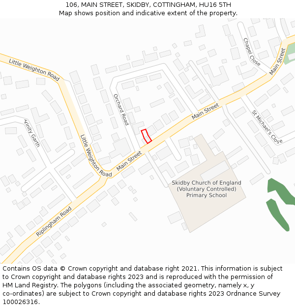 106, MAIN STREET, SKIDBY, COTTINGHAM, HU16 5TH: Location map and indicative extent of plot