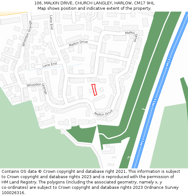 106, MALKIN DRIVE, CHURCH LANGLEY, HARLOW, CM17 9HL: Location map and indicative extent of plot