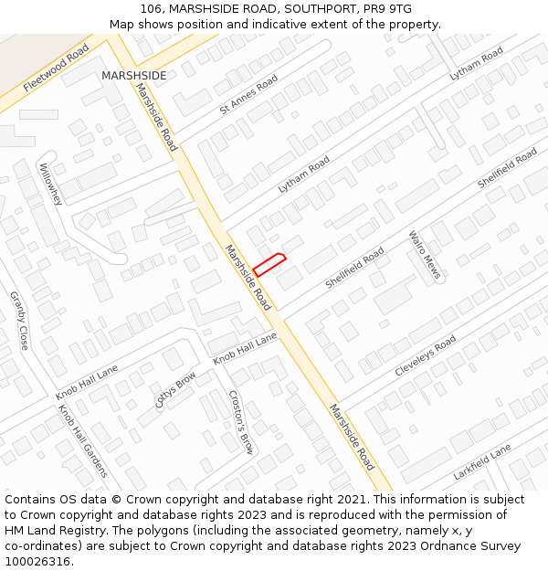 106, MARSHSIDE ROAD, SOUTHPORT, PR9 9TG: Location map and indicative extent of plot