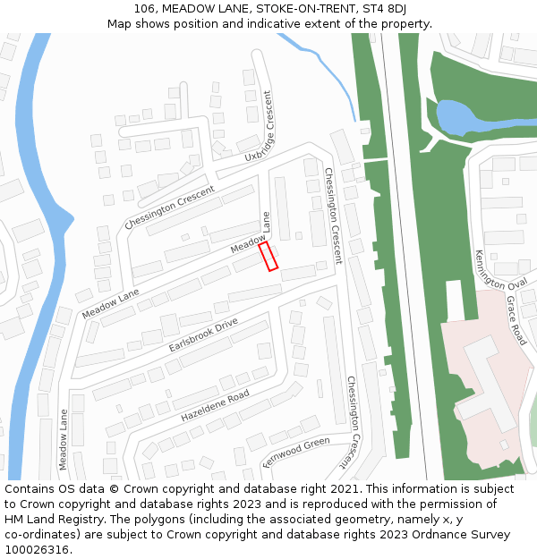 106, MEADOW LANE, STOKE-ON-TRENT, ST4 8DJ: Location map and indicative extent of plot