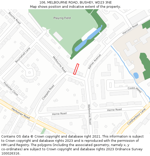 106, MELBOURNE ROAD, BUSHEY, WD23 3NE: Location map and indicative extent of plot