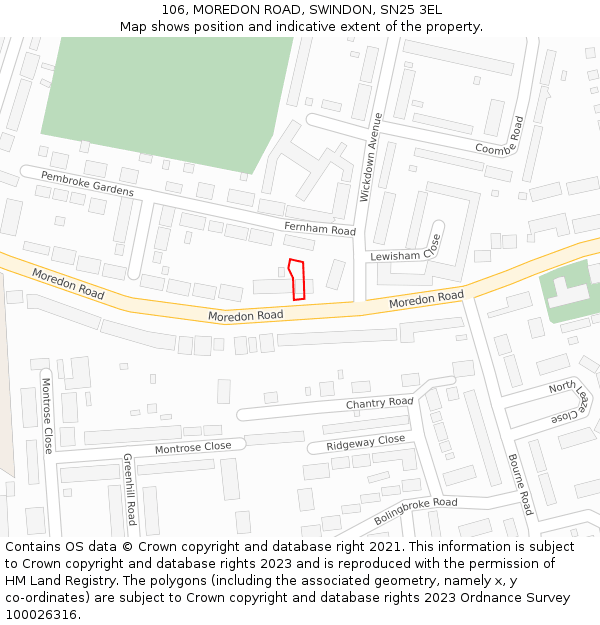 106, MOREDON ROAD, SWINDON, SN25 3EL: Location map and indicative extent of plot