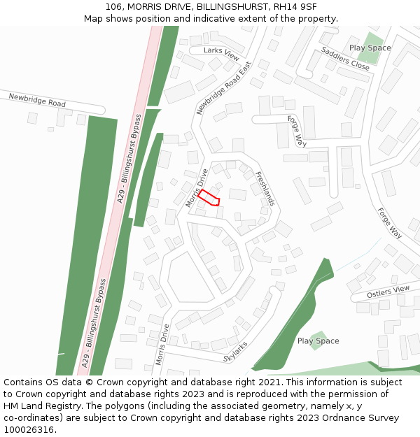 106, MORRIS DRIVE, BILLINGSHURST, RH14 9SF: Location map and indicative extent of plot