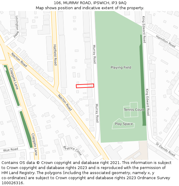 106, MURRAY ROAD, IPSWICH, IP3 9AQ: Location map and indicative extent of plot