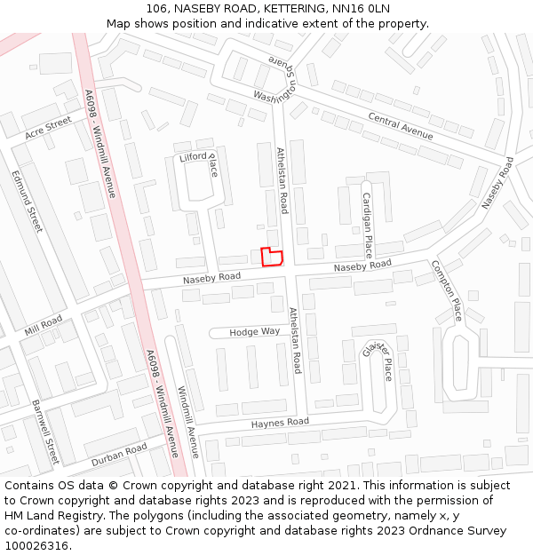 106, NASEBY ROAD, KETTERING, NN16 0LN: Location map and indicative extent of plot