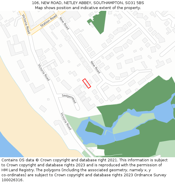 106, NEW ROAD, NETLEY ABBEY, SOUTHAMPTON, SO31 5BS: Location map and indicative extent of plot