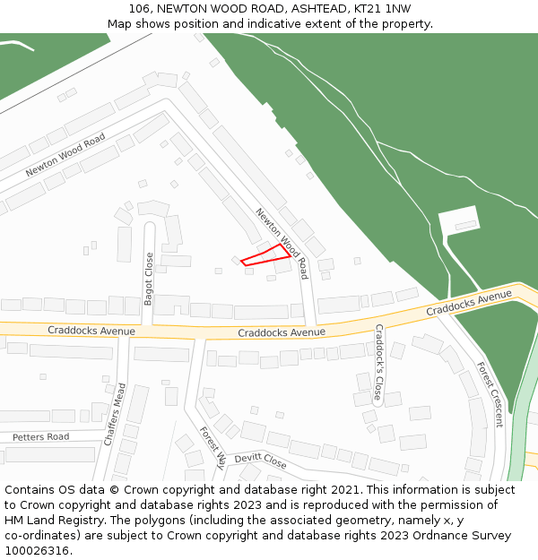 106, NEWTON WOOD ROAD, ASHTEAD, KT21 1NW: Location map and indicative extent of plot