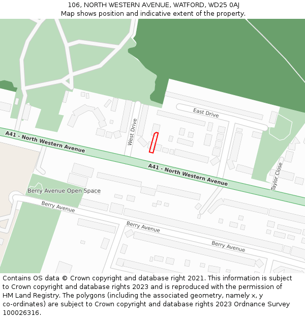 106, NORTH WESTERN AVENUE, WATFORD, WD25 0AJ: Location map and indicative extent of plot