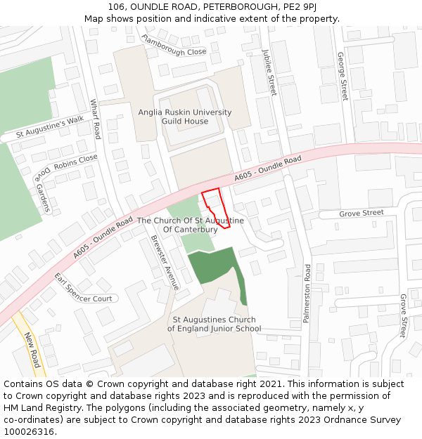 106, OUNDLE ROAD, PETERBOROUGH, PE2 9PJ: Location map and indicative extent of plot