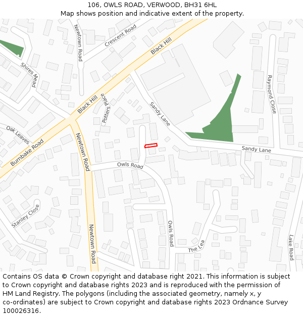 106, OWLS ROAD, VERWOOD, BH31 6HL: Location map and indicative extent of plot