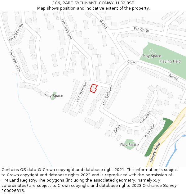 106, PARC SYCHNANT, CONWY, LL32 8SB: Location map and indicative extent of plot