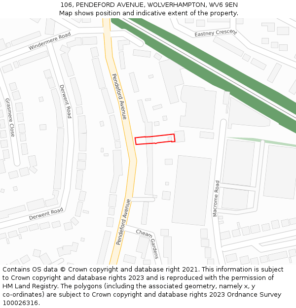106, PENDEFORD AVENUE, WOLVERHAMPTON, WV6 9EN: Location map and indicative extent of plot