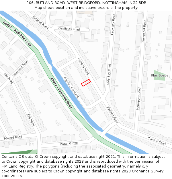 106, RUTLAND ROAD, WEST BRIDGFORD, NOTTINGHAM, NG2 5DR: Location map and indicative extent of plot