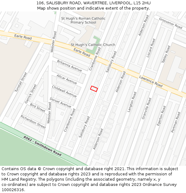 106, SALISBURY ROAD, WAVERTREE, LIVERPOOL, L15 2HU: Location map and indicative extent of plot