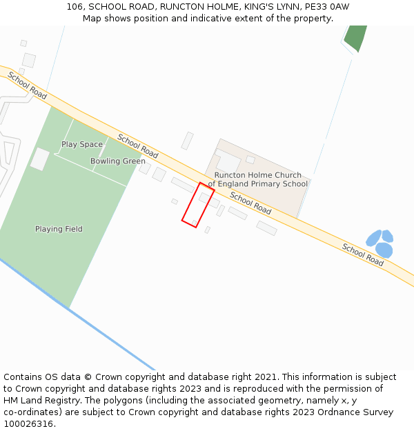 106, SCHOOL ROAD, RUNCTON HOLME, KING'S LYNN, PE33 0AW: Location map and indicative extent of plot