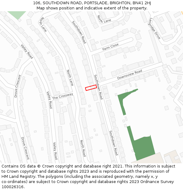 106, SOUTHDOWN ROAD, PORTSLADE, BRIGHTON, BN41 2HJ: Location map and indicative extent of plot