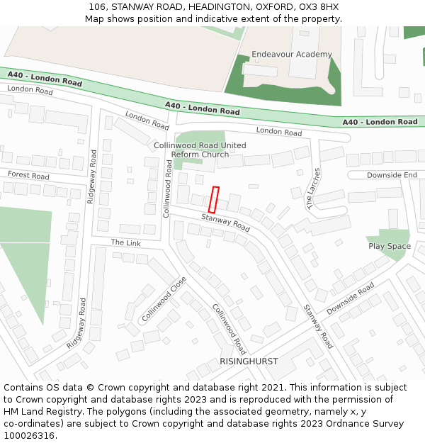 106, STANWAY ROAD, HEADINGTON, OXFORD, OX3 8HX: Location map and indicative extent of plot