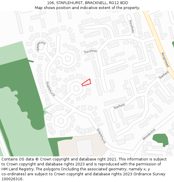 106, STAPLEHURST, BRACKNELL, RG12 8DD: Location map and indicative extent of plot