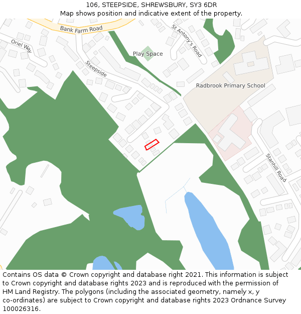 106, STEEPSIDE, SHREWSBURY, SY3 6DR: Location map and indicative extent of plot