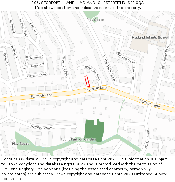 106, STORFORTH LANE, HASLAND, CHESTERFIELD, S41 0QA: Location map and indicative extent of plot