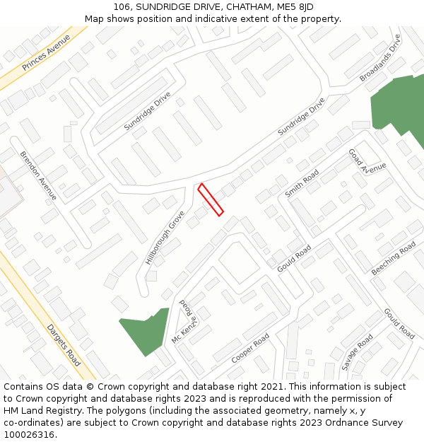 106, SUNDRIDGE DRIVE, CHATHAM, ME5 8JD: Location map and indicative extent of plot